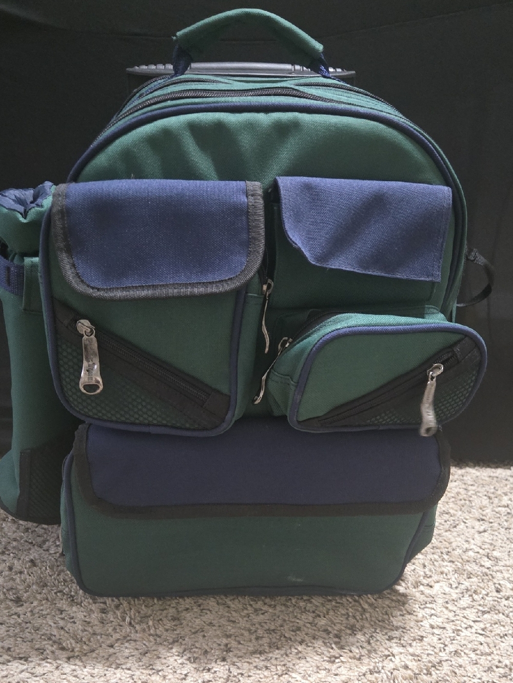 Green & Navy Multiple-Pocket Picnic Travel Backpack